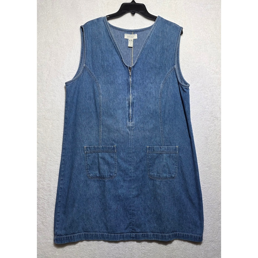 Lord & Taylor Vintage Denim Jumper Dress Blue XL Half Zip Sleeveless V-Neck